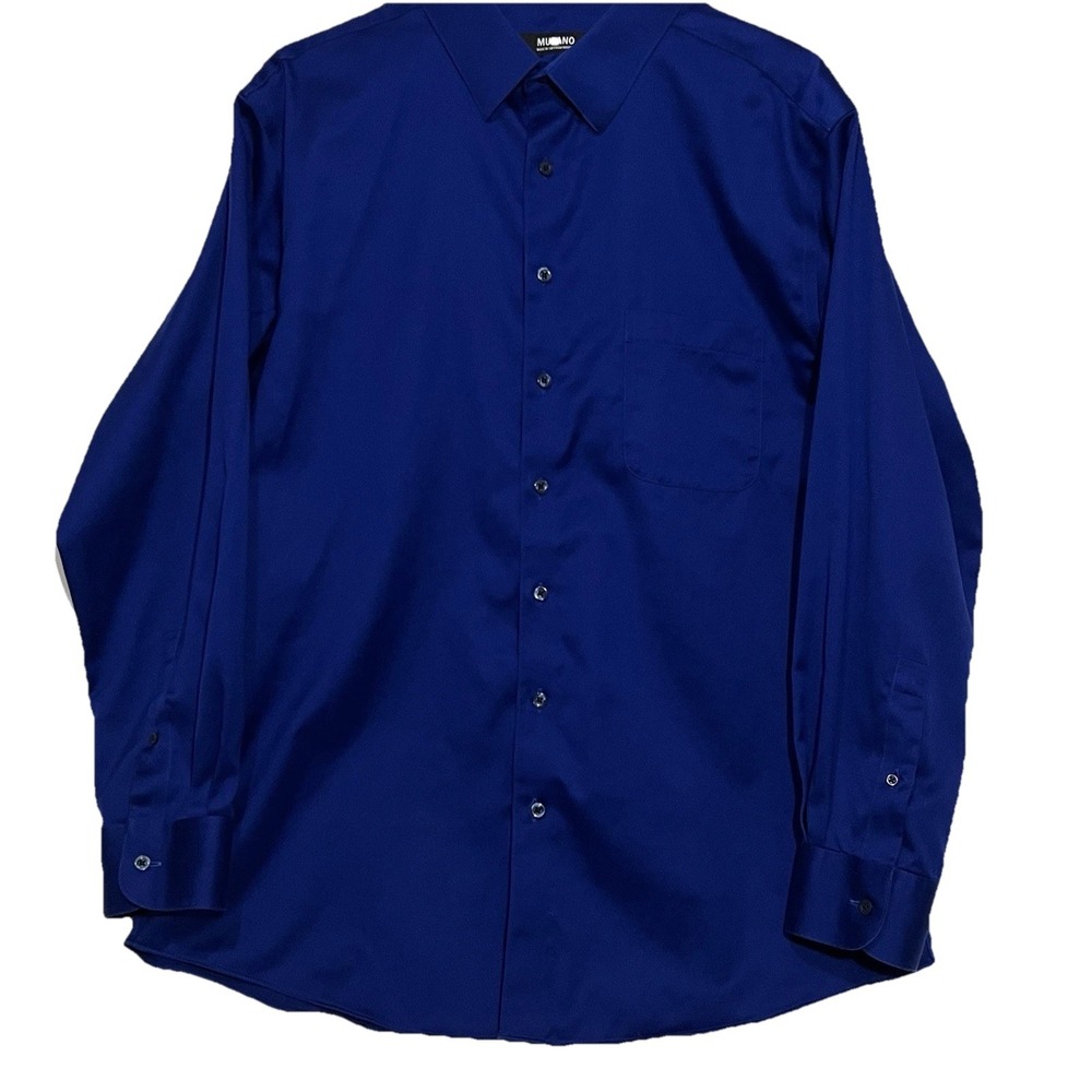 Murano Button Long Sleeve Dress Shirt Royal Blue Men Size 17-34 Excellent Cond